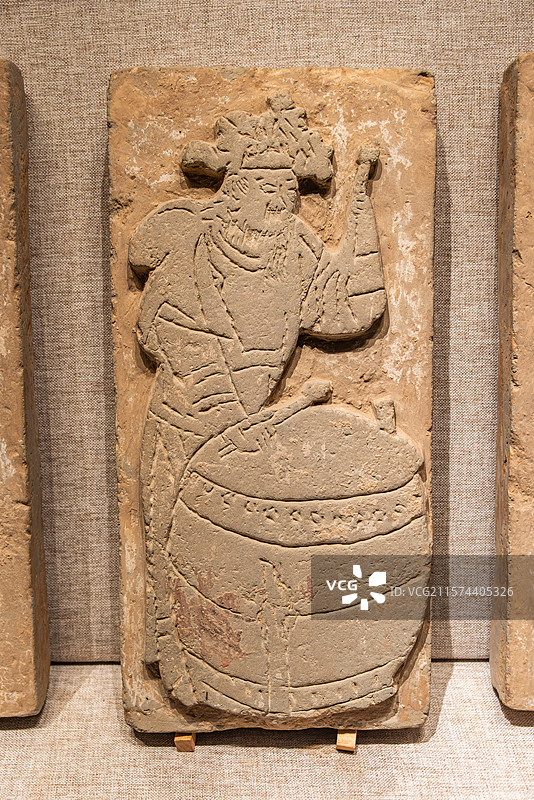 击鼓杂剧人物雕砖，北宋，焦作温县西关出土图片素材