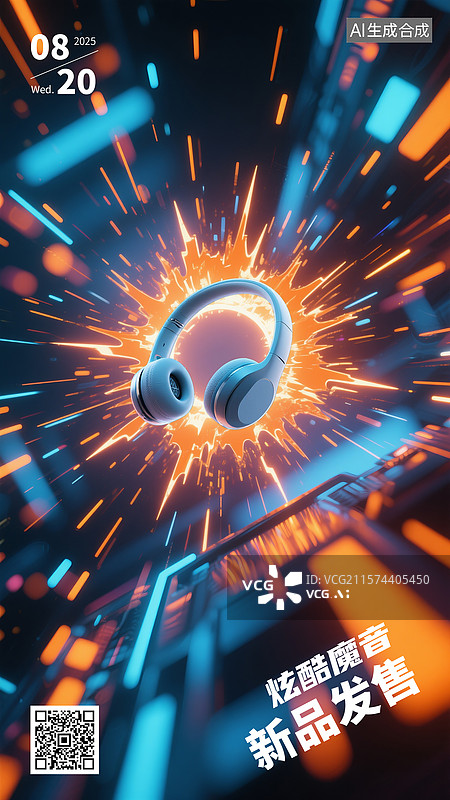 【AI数字艺术】耳机，科技产品，新品首发广告模板图片素材