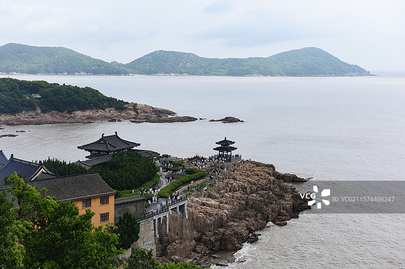 舟山普陀山不肯去观音院古建筑海景风光图片素材
