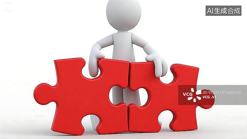 【AI数字艺术】3D 小人拼接红色拼图图片素材