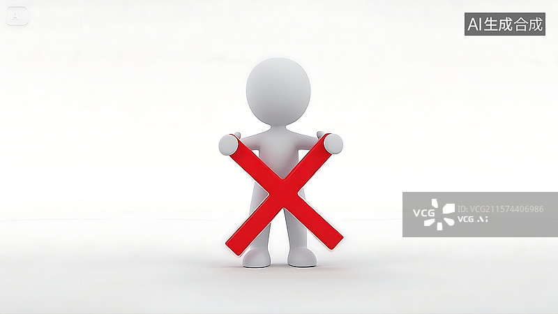 【AI数字艺术】3D 小人举红色叉号图片素材