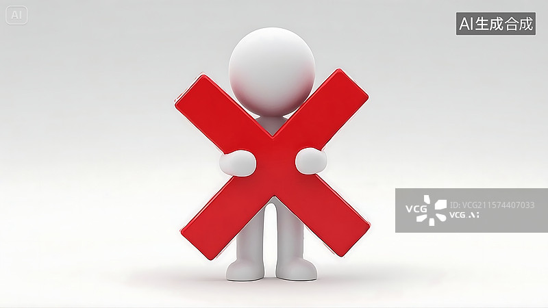 【AI数字艺术】3D 小人举红色叉号图片素材