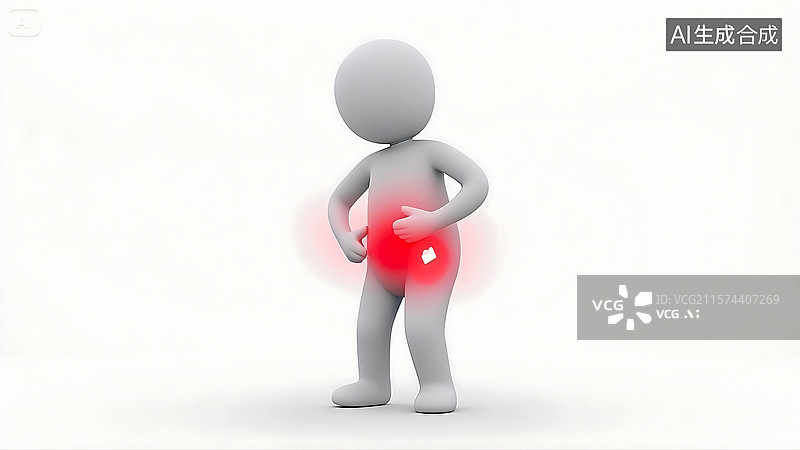 【AI数字艺术】3D 小人腹部疼痛示意图片素材