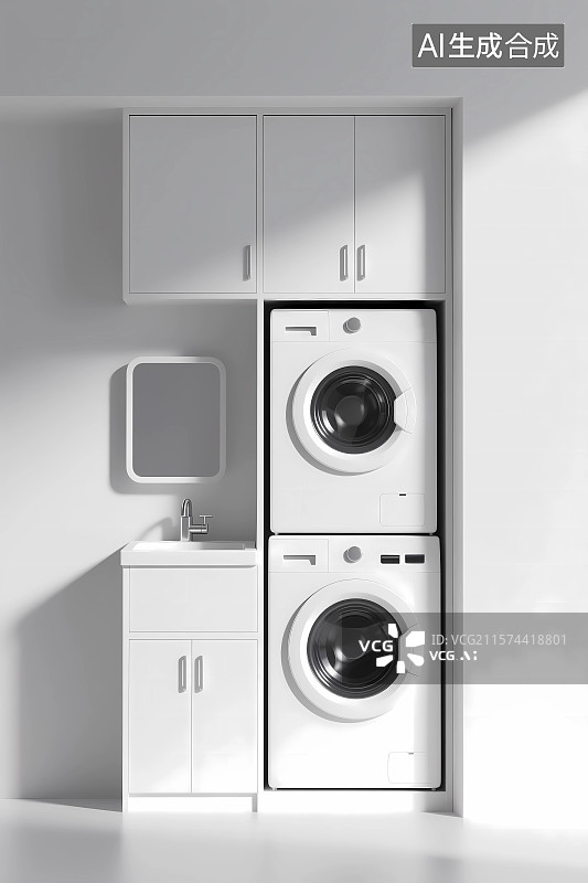 【AI数字艺术】现代阳台嵌入式洗衣机烘干机图片素材