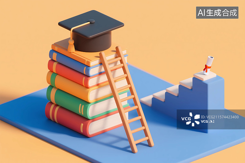 【AI数字艺术】桌上的书本和博士帽图片素材