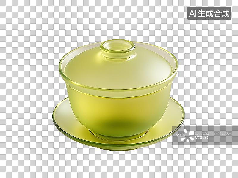 【AI数字艺术】3D渲染，绿色玻璃盖碗，盖碗茶，茶盏，茶杯茶具，茶道，茶文化，喝茶饮茶免抠元素图片素材