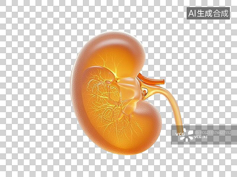 【AI数字艺术】3D渲染，肾，肾脏，金色泌尿系统，免抠元素图片素材