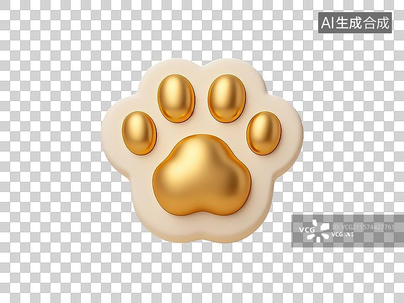 【AI数字艺术】3D渲染，金色爪子，猫爪，宠物，动物，兽医，图形图标，免抠元素图片素材