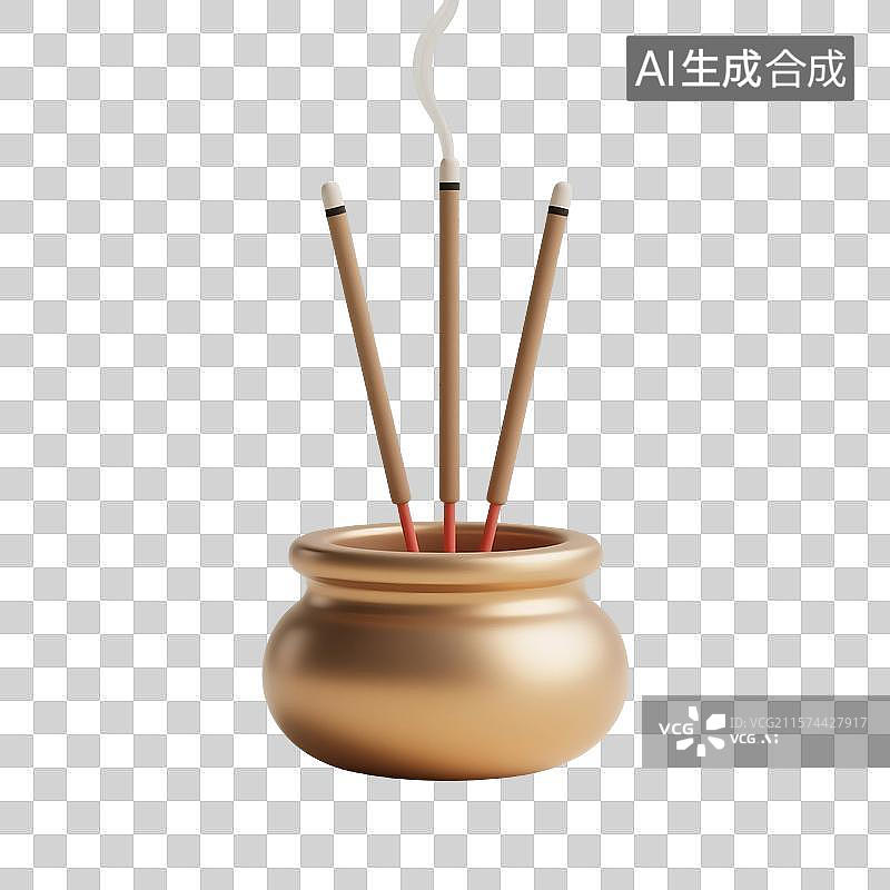 【AI数字艺术】3D渲染，中国风香炉，铜香炉，清明节祭祀祭奠，焚香，沉香，香道，香文化，免抠元素图片素材