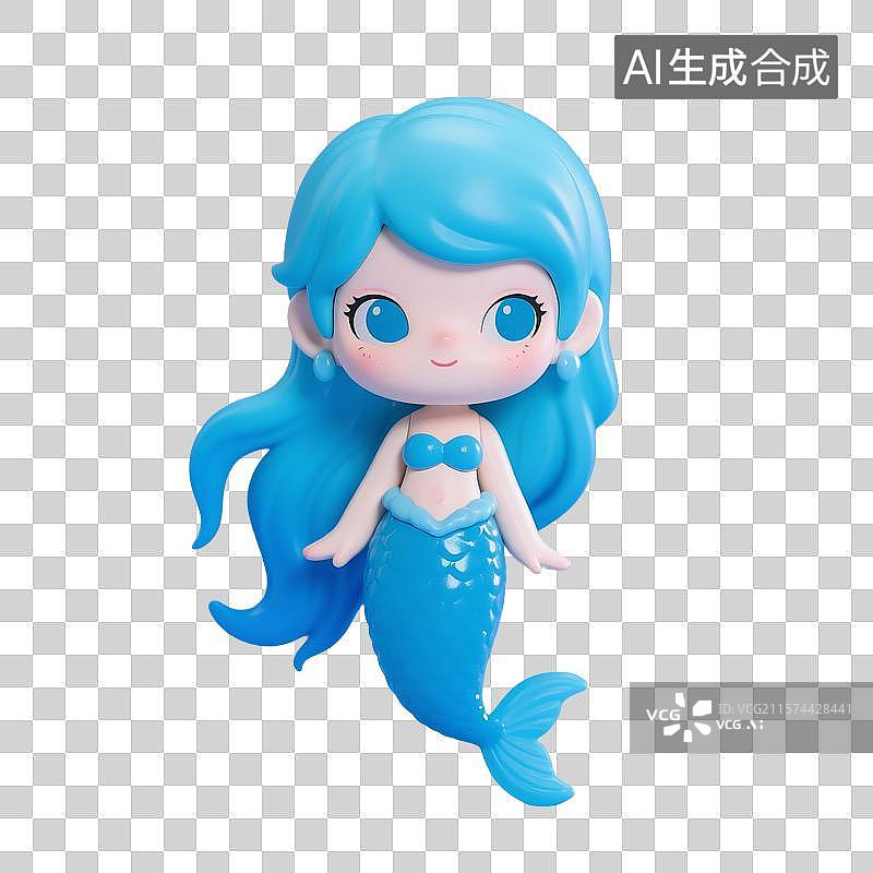 【AI数字艺术】3D渲染，可爱的卡通美人鱼，免抠元素图片素材