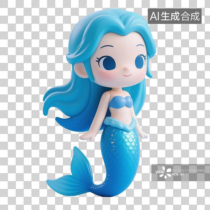 【AI数字艺术】3D渲染，可爱的卡通美人鱼，免抠元素图片素材
