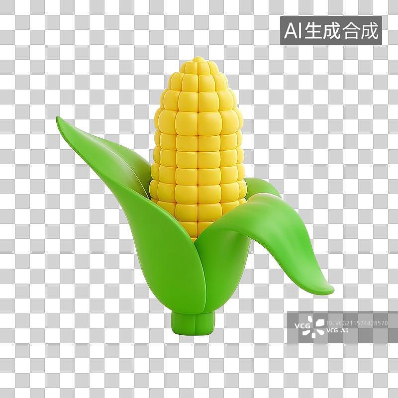 【AI数字艺术】3D渲染卡通蔬菜，玉米，食品免抠元素图片素材
