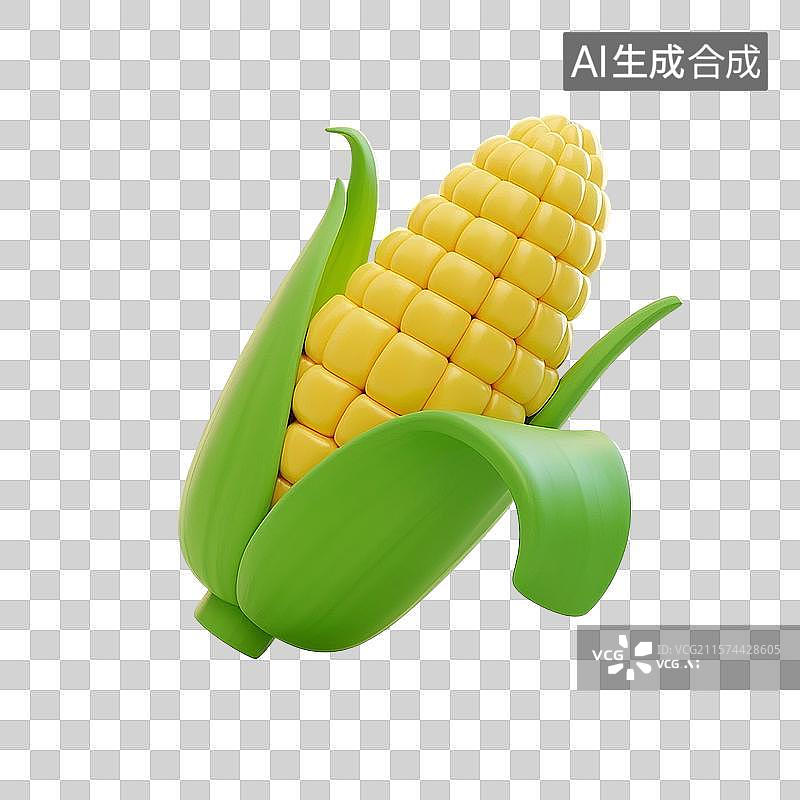 【AI数字艺术】3D渲染卡通蔬菜，玉米，食品免抠元素图片素材