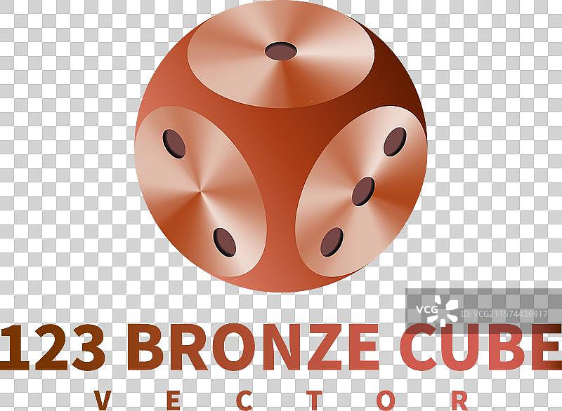 3D青铜立方体体积游戏骰子标志图片素材