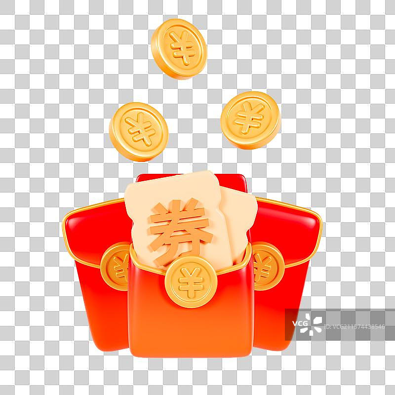 3D立体红包优惠券电商促销元素图片素材