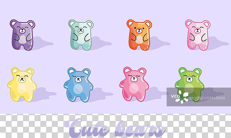 可爱的果冻熊糖果动物套装图片素材