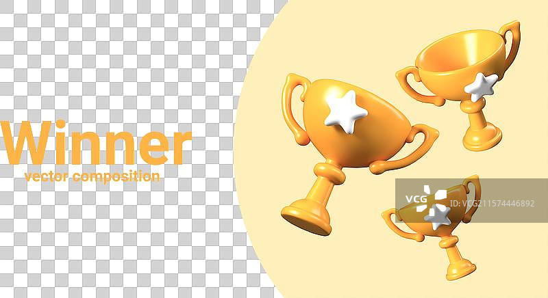 金色奖杯，复古风格，配有两个杯子图片素材