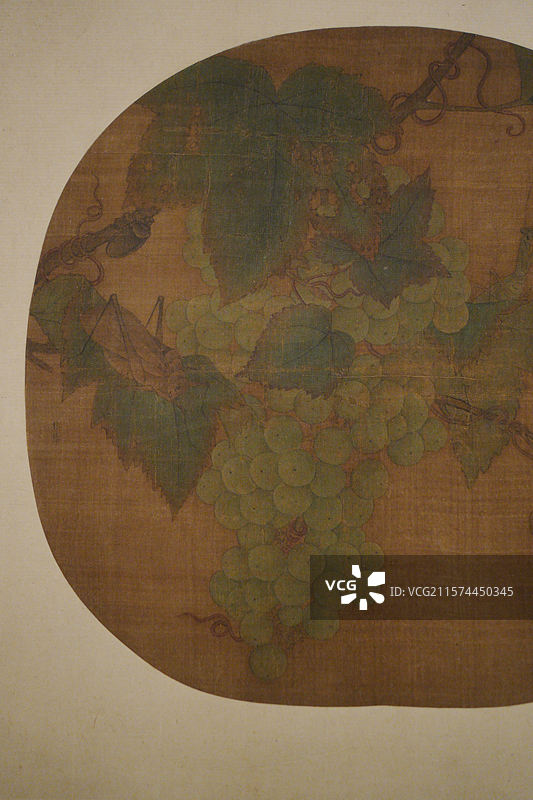 葡萄草虫图页，葡萄，蜻蜓螳螂蚱蜢，故宫文华殿万物和生画展图片素材