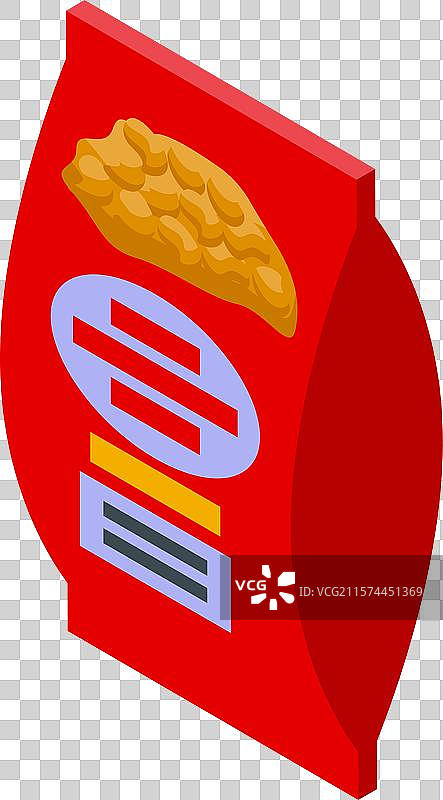 红色箔袋包装与零食的等距图图片素材