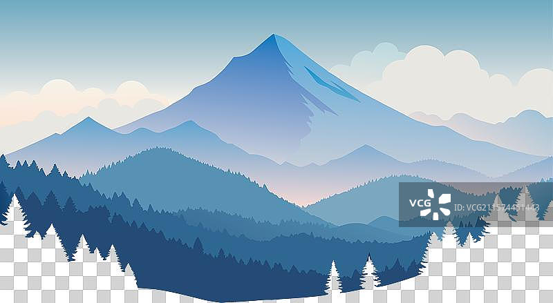 雾气弥漫的山脉风景，薄雾笼罩着大地图片素材