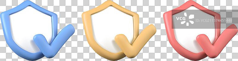 带勾的3D盾牌元素组合图片素材