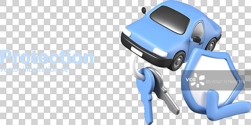 汽车保险概念 3D汽车钥匙与保护盾图片素材