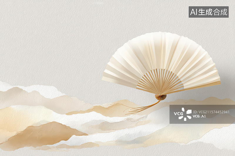 【AI数字艺术】古典折扇半展开优雅静物图片素材