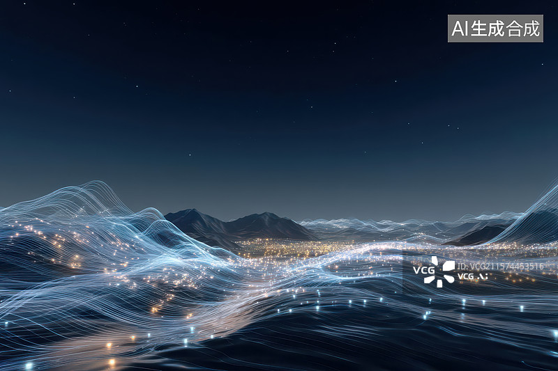 【AI数字艺术】夜幕城市山川光影流韵图图片素材