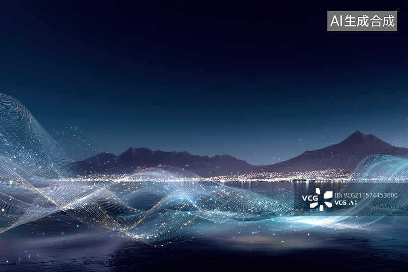 【AI数字艺术】夜幕城市山川光影流韵图图片素材