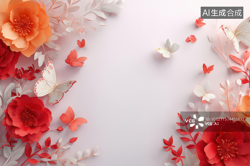 【AI数字艺术】繁花彩蝶红粉清新自然图图片素材