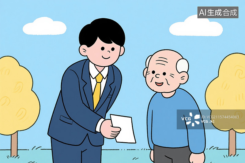 【AI数字艺术】基金理财保险经理向有退休金的老年人推销保险理财基金产品图片素材