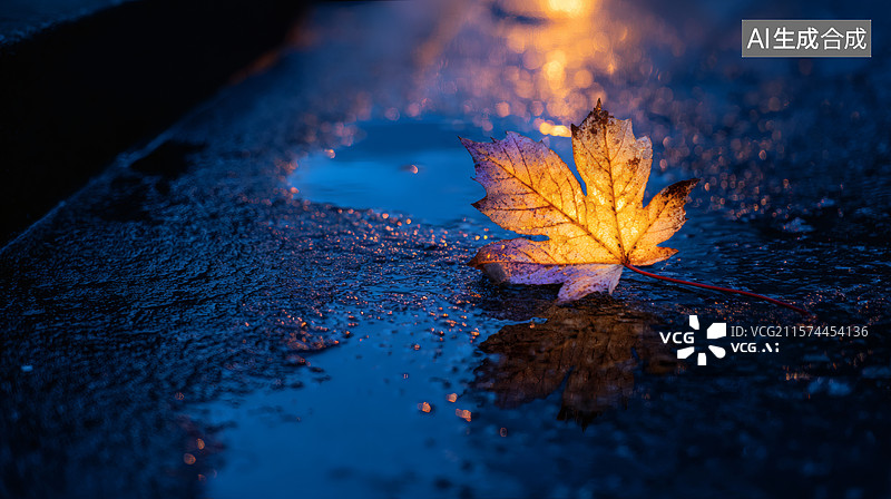 【AI数字艺术】秋叶照亮水洼图片素材