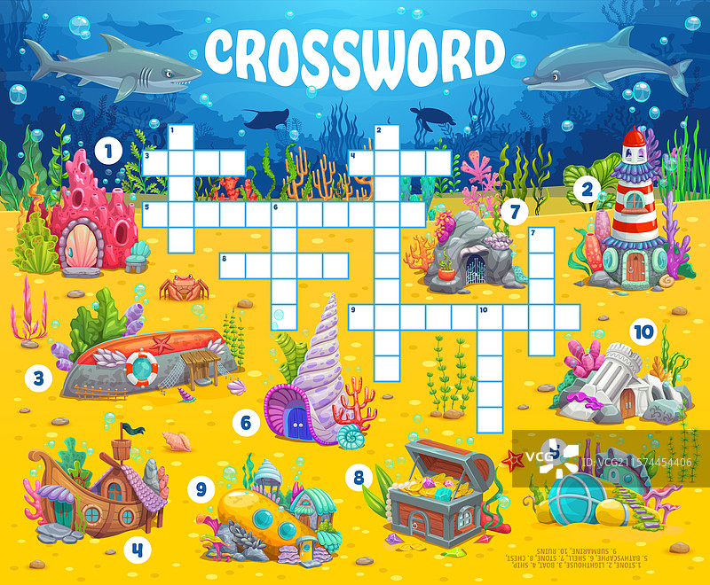 水下房屋填字游戏网格拼图图片素材