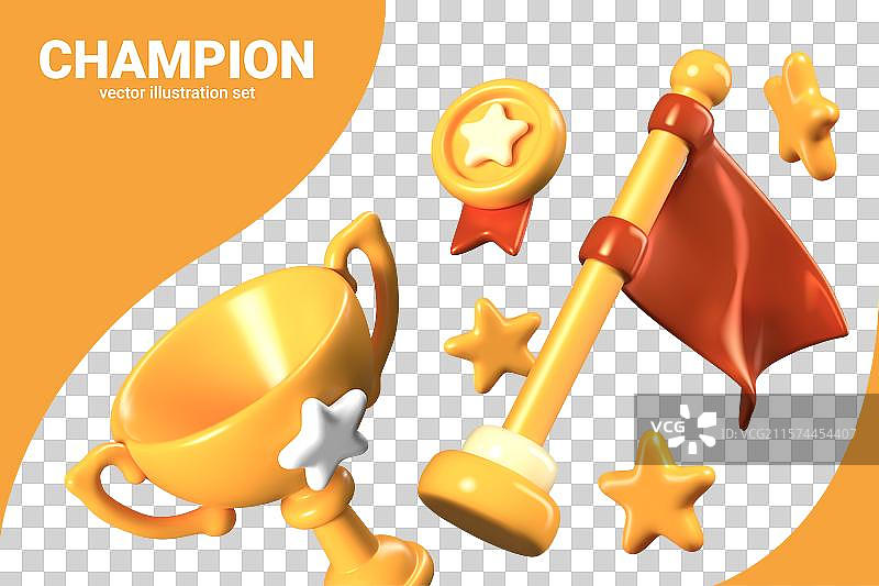 大金杯星形奖牌，带红色丝带图片素材