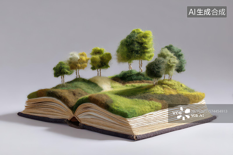 【AI数字艺术】书本绽放奇幻自然植物景观图片素材