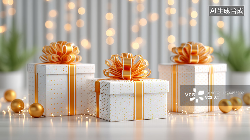 【AI数字艺术】白色礼物盒礼物场景图片素材