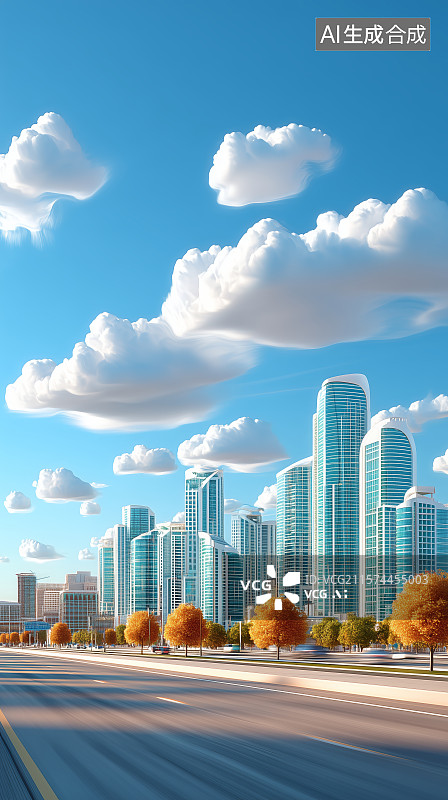 【AI数字艺术】现代城市中的高楼大厦与高速路图片素材