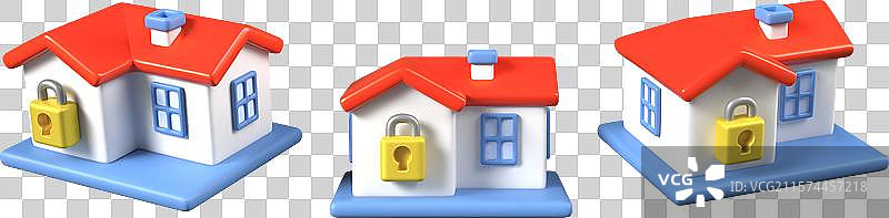 可爱的红顶小屋与巨大的城堡图片素材