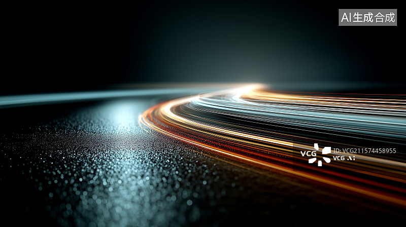 【AI数字艺术】高速公路上的车灯轨迹图片素材