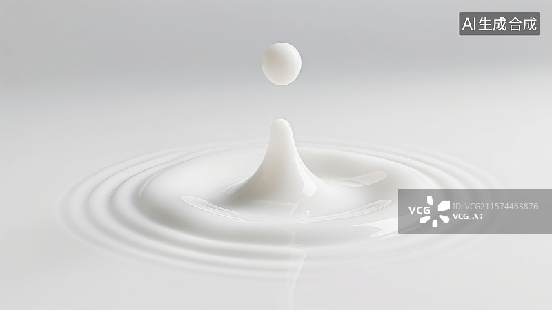 【AI数字艺术】牛奶滴落形成的水波纹微距特写图片素材
