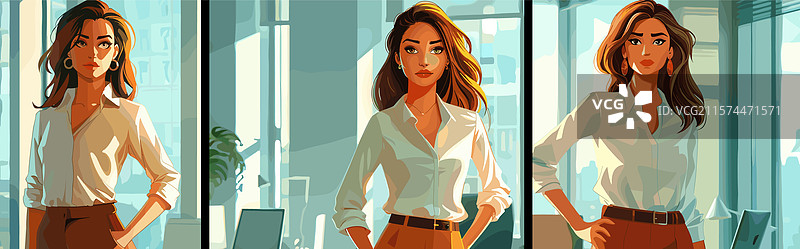 商务女性卡通场景长图图片素材