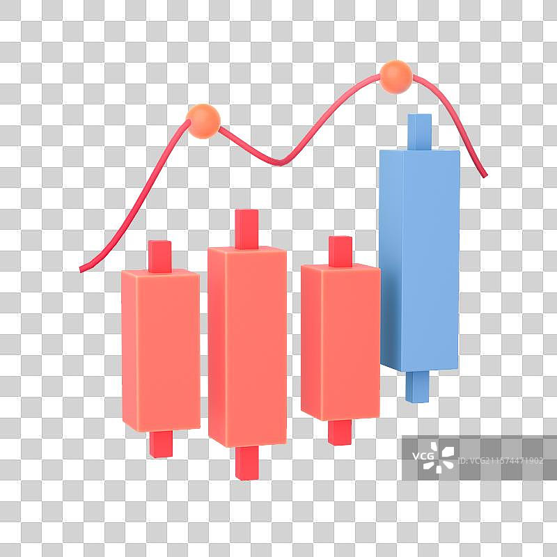 3D金融放大镜k线折线箭头上涨投资股票主题插画元素图片素材