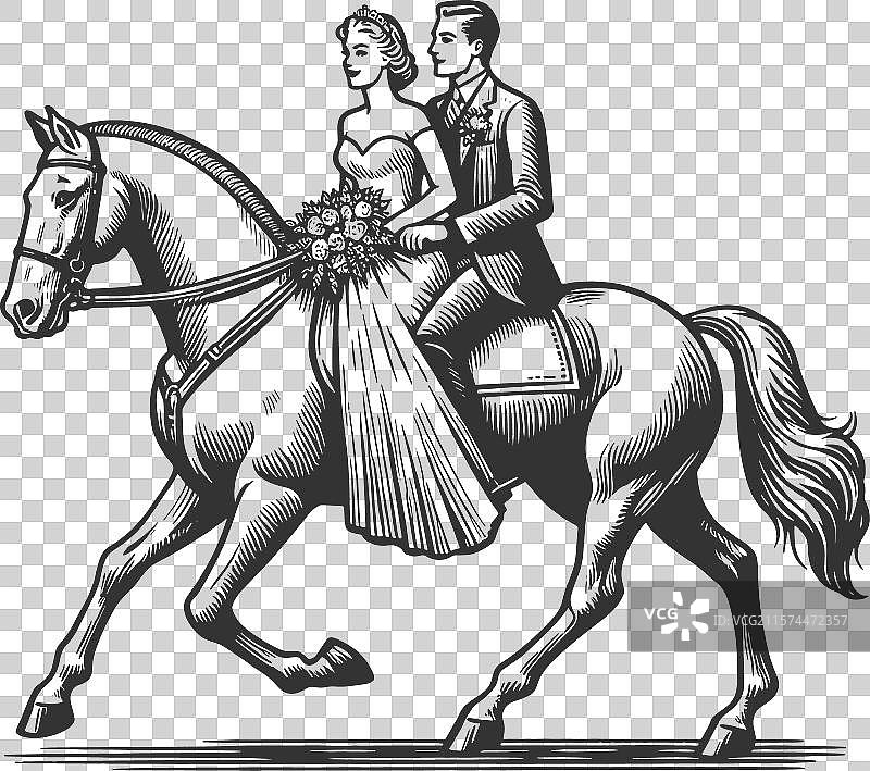 骑马的新娘和新郎图片素材