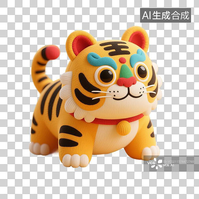 【AI数字艺术】3D渲染，中国风老虎，老虎，老虎玩具，虎年，十二生肖，免抠元素图片素材