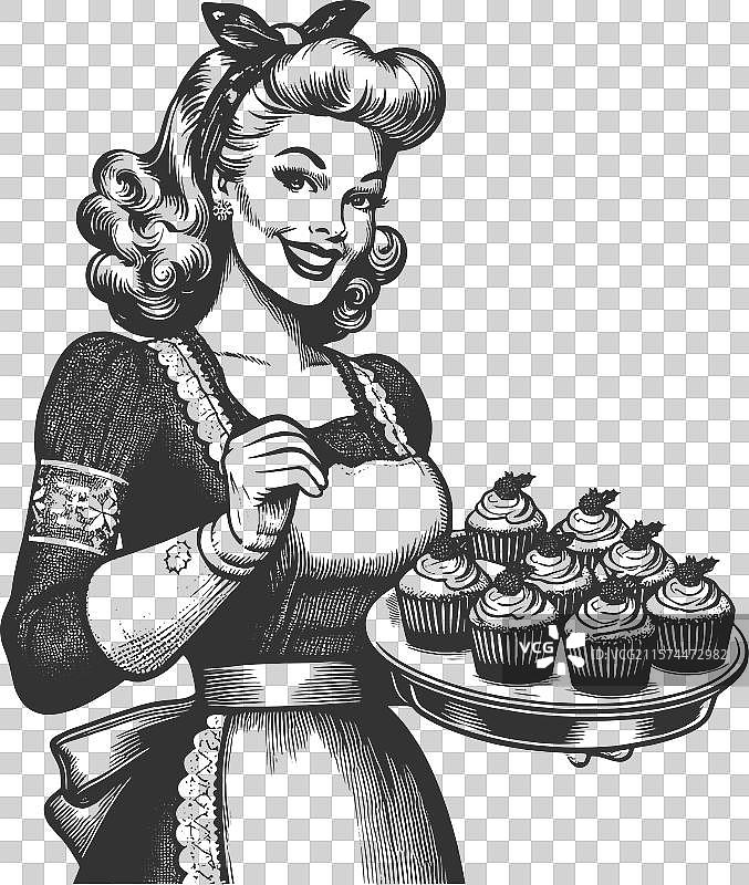 克劳斯夫人手持圣诞杯子蛋糕托盘图片素材