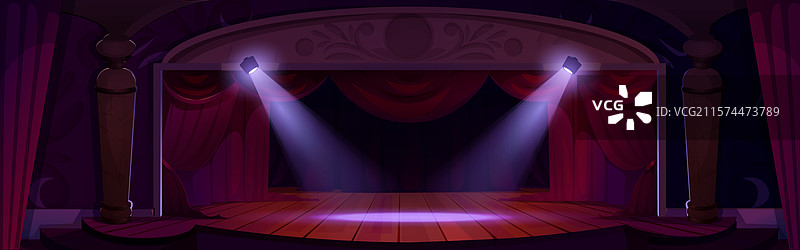 卡通剧院舞台，配有幕布和聚光灯图片素材
