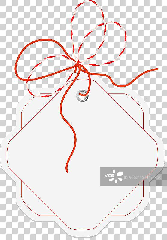 六角形价格标签配红色绳结图片素材