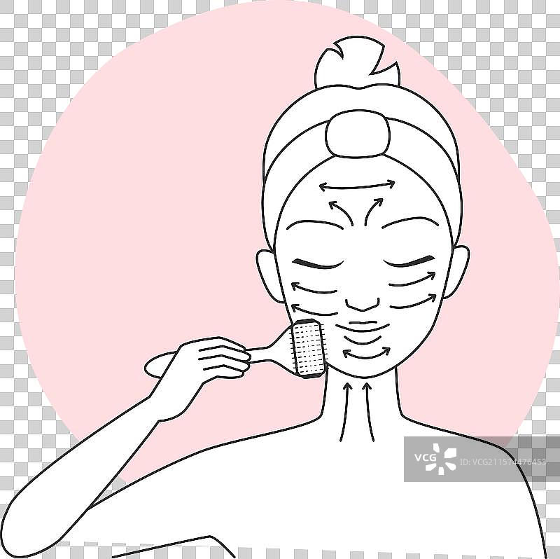 线条艺术女性在涂抹护肤品图片素材