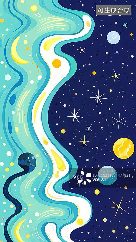 【AI数字艺术】宇宙星河与流动色彩的奇幻交汇图片素材