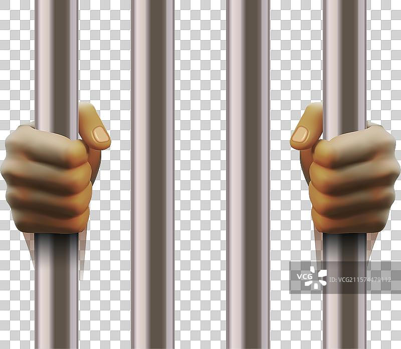 手握监狱铁栏，背负判刑图片素材